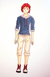 Mangacharakter: Junge mit roten Haaren, Darstellung mit Copicmarkern