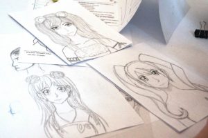 Mehrere Skizzen von Mangamädchen, nur Outlines