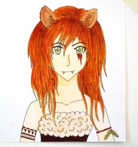 Catgirl mit rotem Haar, dargestellt mit Copicmarkern